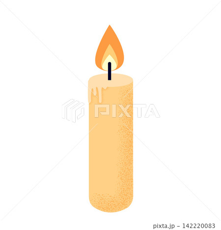 Minimalist illustrated glowing candle with warm yellow flame, melted wax drips, and simple isolated design symbolizing light, comfort, remembrance, celebration, and hope Minimalist illustrated glowing candle with warm yellow flame, melted wax drips, and simple isolated design symbolizing light, comfort, remembrance, celebration, and hope 142220083