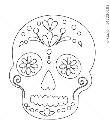 Intricate Line Art Design of a Decorative Skull Featuring Floral Patterns and Geometric Elements, Perfect for Coloring and Artistic Expression 142220108