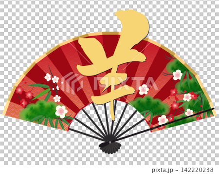 紅色的扇子和“未”字的插圖——新年賀詞插圖 142220238