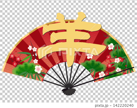 紅色的扇子和“未”字的插圖——新年賀詞插圖 142220240