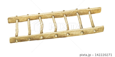 Watercolor wooden ladder. Hand painted vintage rustic illustration for woodland scenes, fairy tale books, nursery decor, storybook layouts, autumn compositions and clipart collections. Watercolor wooden ladder. Hand painted vintage rustic illustration for woodland scenes, fairy tale books, nursery decor, storybook layouts, autumn compositions and clipart collections. 142220271