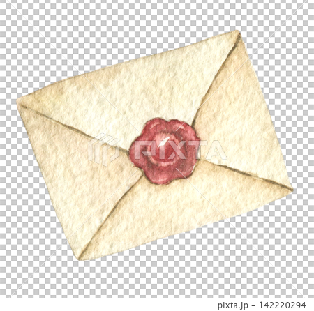 Watercolor sealed letter envelop with wax stamp. Hand painted vintage illustration for fairy tale scenes, storybook pages, woodland adventures, nursery art and autumn clip art collections. Watercolor sealed letter envelop with wax stamp. Hand painted vintage illustration for fairy tale scenes, storybook pages, woodland adventures, nursery art and autumn clip art collections. 142220294