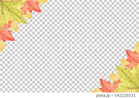 Colorful maple leaves arranged in opposite corners. Watercolor hand painted autumn frame for greeting cards, invitations, stationery and seasonal projects. Colorful maple leaves arranged in opposite corners. Watercolor hand painted autumn frame for greeting cards, invitations, stationery and seasonal projects. 142220331