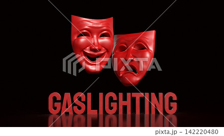 Red Theater Masks Symbolizing Gaslighting and Emotional Manipulation 3d render. Red Theater Masks Symbolizing Gaslighting and Emotional Manipulation 3d render. 142220480