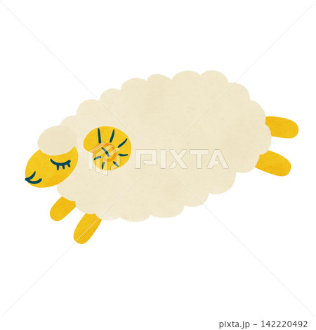 ツノありのひつじ単品　水彩風手描きイラスト 142220492