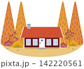 秋の森に佇む家と紅葉の風景 142220561