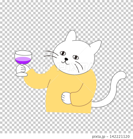 A cute white cat holding a glass of wine, without outlines. A cute white cat holding a glass of wine, without outlines. 142221120