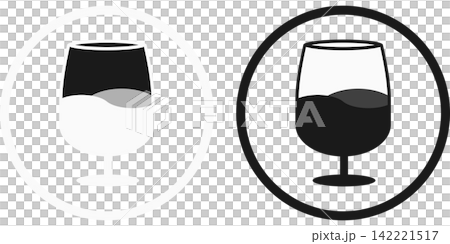 Icon illustration set of a wine glass enclosed in a circle / Illustration material for wine and toasting Icon illustration set of a wine glass enclosed in a circle / Illustration material for wine and toasting 142221517