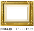 Ornate golden picture frame illustration with decorative baroque scrollwork, vintage floral ornaments, and beaded border, isolated on transparent background with blank copy space. 142221626