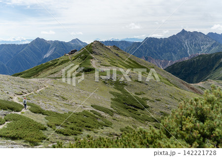 北アルプス 水晶岳山頂付近からの眺め 水晶小屋、西岳、常念岳、富士山、槍ヶ岳 北アルプス 水晶岳山頂付近からの眺め 水晶小屋、西岳、常念岳、富士山、槍ヶ岳 142221728