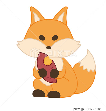 かわいいきつねとさつまいも 秋のイラスト 背景透過 かわいいきつねとさつまいも 秋のイラスト 背景透過 142221859