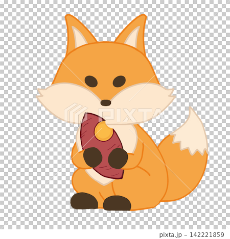 かわいいきつねとさつまいも 秋のイラスト 背景透過 かわいいきつねとさつまいも 秋のイラスト 背景透過 142221859