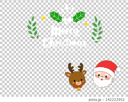 サンタとトナカイのかわいいクリスマスカード 142222952