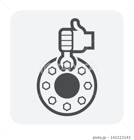 Pipeline flange tightening vector icon, industrial maintenance, oil gas infrastructure technician. Pipeline flange tightening vector icon, industrial maintenance, oil gas infrastructure technician. 142223143