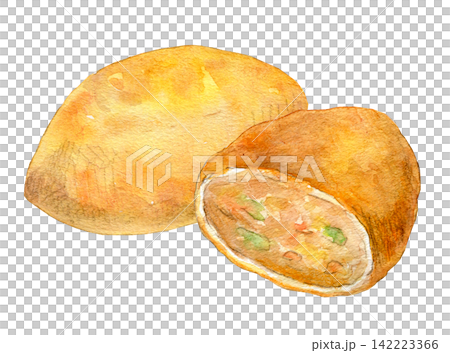 Watercolor illustration of piroshki (a type of Japanese pancake). Watercolor illustration of piroshki (a type of Japanese pancake). 142223366