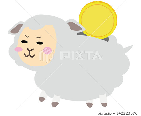 コインを入れるかわいい羊の貯金箱イラスト コインを入れるかわいい羊の貯金箱イラスト 142223376