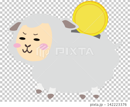 コインを入れるかわいい羊の貯金箱イラスト コインを入れるかわいい羊の貯金箱イラスト 142223376