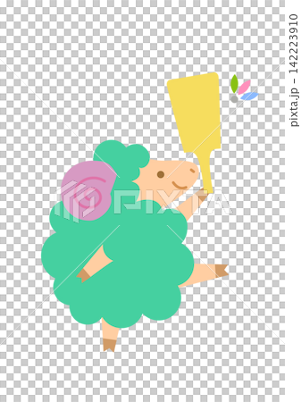 羽根つきをするカラフルな羊の年賀用イラスト 羽根つきをするカラフルな羊の年賀用イラスト 142223910