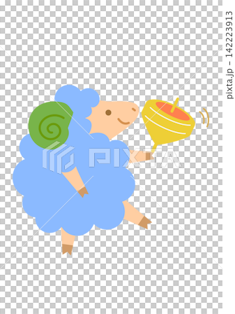 A New Year's card illustration featuring a colorful sheep spinning a top. A New Year's card illustration featuring a colorful sheep spinning a top. 142223913