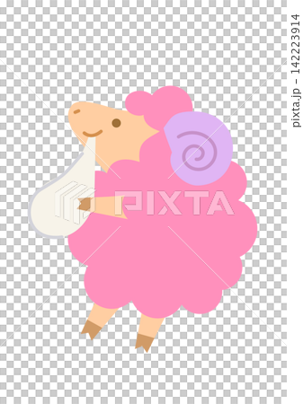 A cute sheep eating mochi (rice cake) - a New Year's card illustration. A cute sheep eating mochi (rice cake) - a New Year's card illustration. 142223914