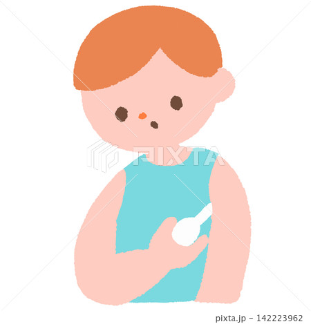 体温計で熱を測る男の子のイラスト 体温計で熱を測る男の子のイラスト 142223962