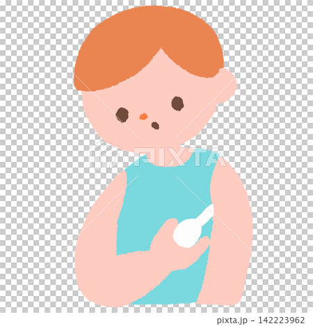 体温計で熱を測る男の子のイラスト 体温計で熱を測る男の子のイラスト 142223962