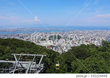 徳島市のシンボル・眉山の山頂から望む徳島市街・瀬戸内海のパノラマビュー 徳島市のシンボル・眉山の山頂から望む徳島市街・瀬戸内海のパノラマビュー 142224448