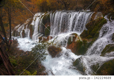 Shuzheng Waterfall in Jiuzhaigou China in autumn 142224689
