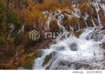 Shuzheng Waterfall in Jiuzhaigou China in autumn 142224691