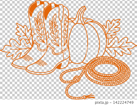 Western Cowboy Boots with Pumpkin and Rope Autumn Illustration Western Cowboy Boots with Pumpkin and Rope Autumn Illustration 142224749