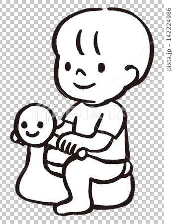 おまるでトイレトレーニングをする男の子の線画イラスト|幼児の排泄習慣・育児・幼児教育 おまるでトイレトレーニングをする男の子の線画イラスト|幼児の排泄習慣・育児・幼児教育 142224986
