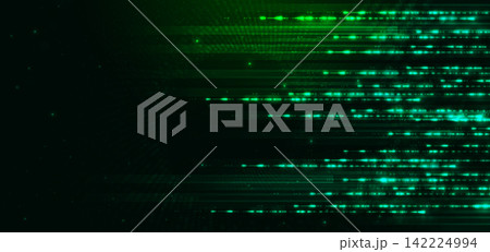 Abstract green light dotted matrix on dark background. 142224994