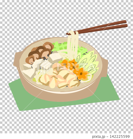 お箸で持ち上げられたお鍋の中のうどん お箸で持ち上げられたお鍋の中のうどん 142225599