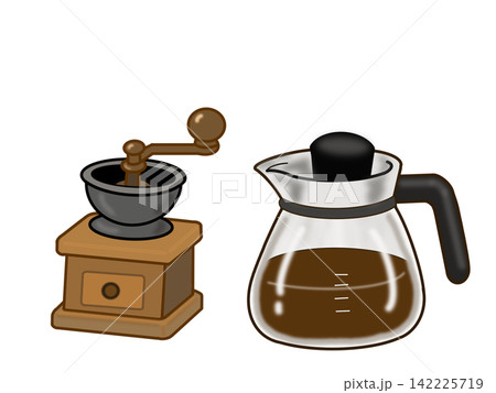 手挽きコーヒーミルとガラス製コーヒーサーバーのイラスト 手挽きコーヒーミルとガラス製コーヒーサーバーのイラスト 142225719