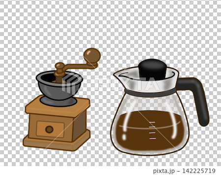 手挽きコーヒーミルとガラス製コーヒーサーバーのイラスト 手挽きコーヒーミルとガラス製コーヒーサーバーのイラスト 142225719