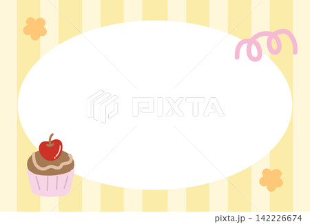 Yellow rectangle stripe pattern frame with cupcake for birthday card, sweet desserts, cake shop, polaroid photo, ad template, banner, notepads, sticky note, memo, poster, postcard, baking book cover Yellow rectangle stripe pattern frame with cupcake for birthday card, sweet desserts, cake shop, polaroid photo, ad template, banner, notepads, sticky note, memo, poster, postcard, baking book cover 142226674