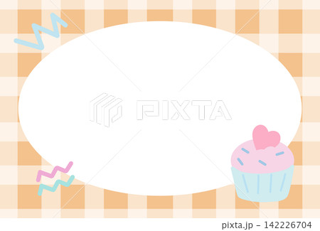 Brown rectangle checked pattern frame with cupcake for birthday card, sweet desserts, cake shop, polaroid photo, ad template, banner, notepads, sticky note, memo, poster, postcard, baking book cover Brown rectangle checked pattern frame with cupcake for birthday card, sweet desserts, cake shop, polaroid photo, ad template, banner, notepads, sticky note, memo, poster, postcard, baking book cover 142226704