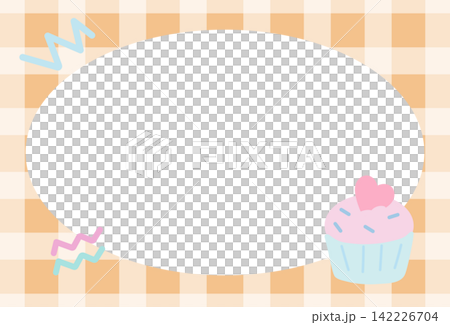 Brown rectangle checked pattern frame with cupcake for birthday card, sweet desserts, cake shop, polaroid photo, ad template, banner, notepads, sticky note, memo, poster, postcard, baking book cover Brown rectangle checked pattern frame with cupcake for birthday card, sweet desserts, cake shop, polaroid photo, ad template, banner, notepads, sticky note, memo, poster, postcard, baking book cover 142226704