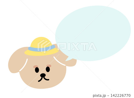 Puppy wearing a cap with text bubble for dog cartoon, comic, character, dialogue, chat box, fairy tale, speech, animal conversation, childhood, book, reading, back to school, kids, pet shop, vet Puppy wearing a cap with text bubble for dog cartoon, comic, character, dialogue, chat box, fairy tale, speech, animal conversation, childhood, book, reading, back to school, kids, pet shop, vet 142226770