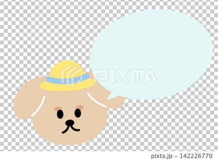 Puppy wearing a cap with text bubble for dog cartoon, comic, character, dialogue, chat box, fairy tale, speech, animal conversation, childhood, book, reading, back to school, kids, pet shop, vet Puppy wearing a cap with text bubble for dog cartoon, comic, character, dialogue, chat box, fairy tale, speech, animal conversation, childhood, book, reading, back to school, kids, pet shop, vet 142226770