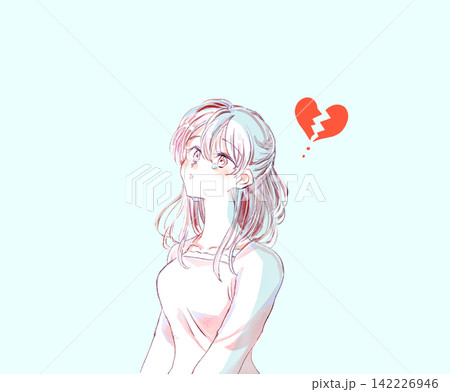 泣いている女性 上半身 割れたハート 泣いている女性 上半身 割れたハート 142226946