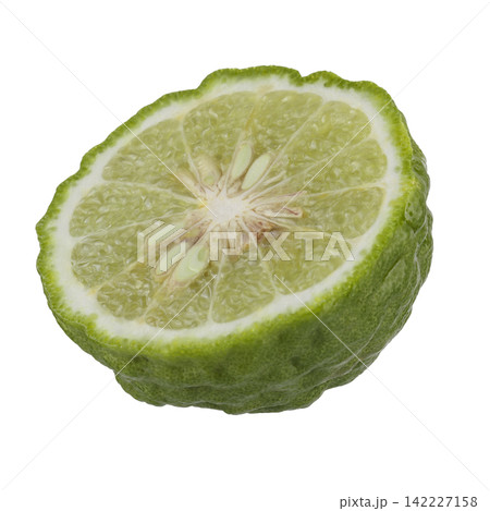 Fresh Green Kaffir Lime Fruits isolated on a white background 142227158