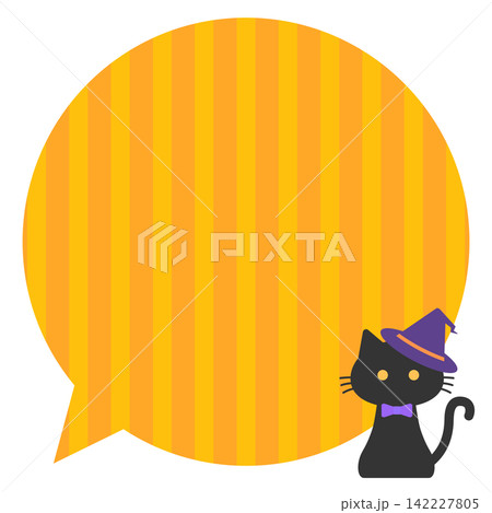 ハロウィンの黒猫の吹き出し(オレンジ) ハロウィンの黒猫の吹き出し(オレンジ) 142227805