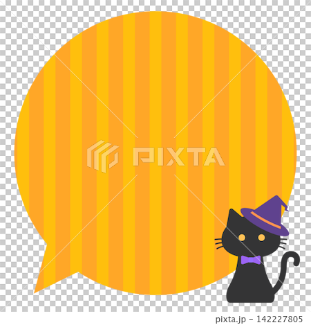 ハロウィンの黒猫の吹き出し(オレンジ) ハロウィンの黒猫の吹き出し(オレンジ) 142227805