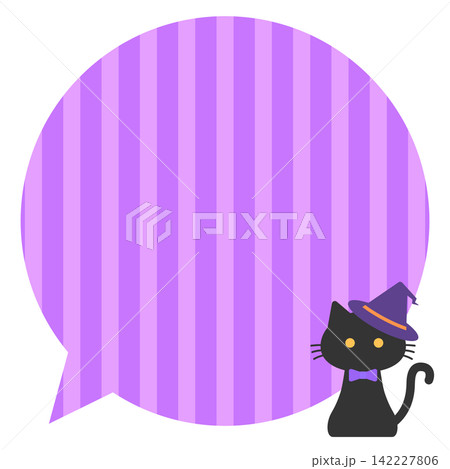 ハロウィンの黒猫の吹き出し（紫） 142227806