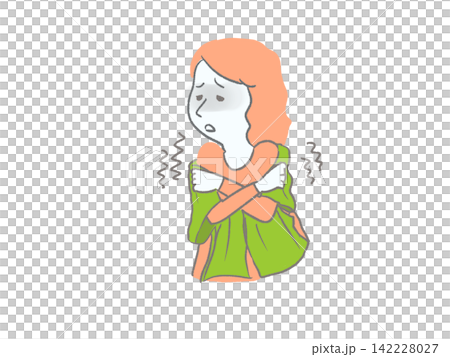 A simple illustration of a woman's upper body showing signs of illness, chills. A simple illustration of a woman's upper body showing signs of illness, chills. 142228027