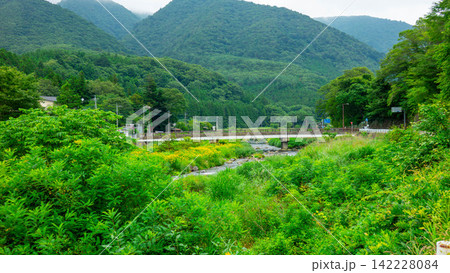 箒川沿いに続く塩原温泉郷の緑豊かな散策路・遊歩道と吊橋(栃木県那須塩原市) 箒川沿いに続く塩原温泉郷の緑豊かな散策路・遊歩道と吊橋(栃木県那須塩原市) 142228084
