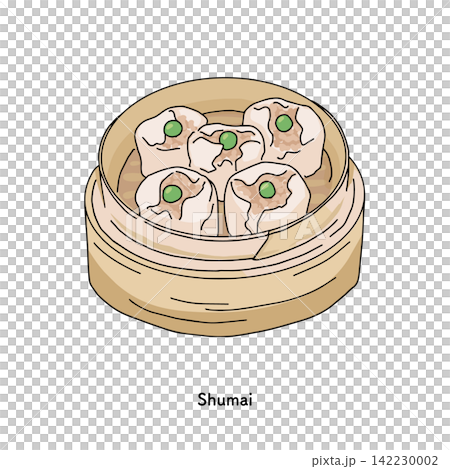 Illustration of freshly steamed shumai in a bamboo steamer. Ingredients for dim sum and Chinese cuisine. Illustration of freshly steamed shumai in a bamboo steamer. Ingredients for dim sum and Chinese cuisine. 142230002