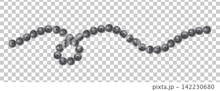 Curved wavy bead strand border with a small loop. Hand drawn charcoal decorative line with round beads isolated on. Realistic detailed monochrome illustration for decor. Curved wavy bead strand border with a small loop. Hand drawn charcoal decorative line with round beads isolated on. Realistic detailed monochrome illustration for decor. 142230680