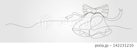continues line christmas bell with ribbon bow vector illustration design 142231210